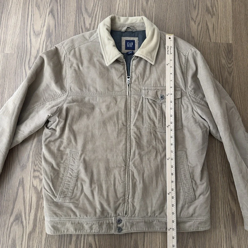 Vintage GAP Jacket Mens L Beige Corduroy Collared Bomber Full Zip Lined Y2K 00s